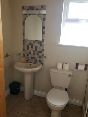a bathroom with a toilet and a sink at Riverside in Doonbeg