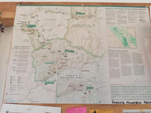a map of the soky mountains on a wall at Campground at Sequoia Mountain Farms - Bring Your Own Tent or RV - No Bedrooms or Beds Provided in Miramonte