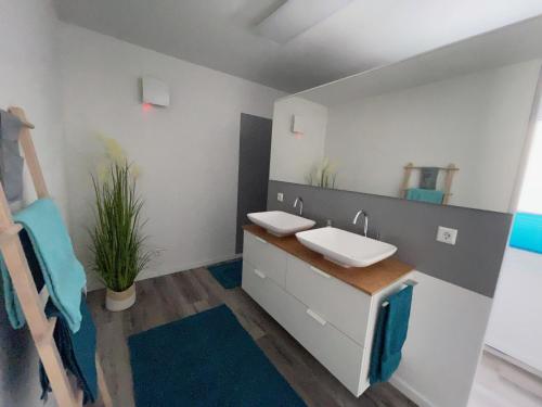 巴林根的住宿－FeWo Apart，浴室设有2个水槽和镜子