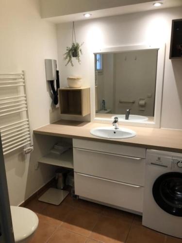 une salle de bain avec un lavabo et un miroir dans l'établissement Résidence Hôtel du Golf de Pont Royal - maeva Home - Appartement 2 pièces 4 personnes climatisé - Sélection MAE-2874, à Mallemort