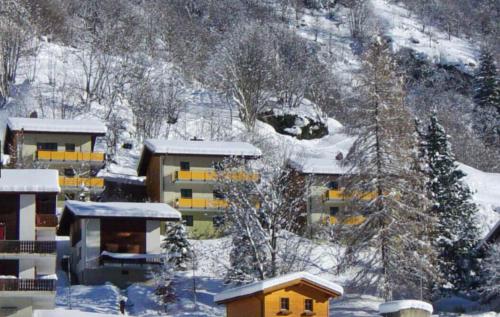 a group of buildings in the snow with trees at 3.5-Zimmer FeWo Primeli Fieschertal in Fieschertal