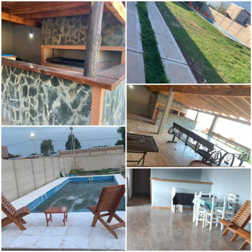 een collage van foto's met een zwembad en meubilair bij Casa Quinta Lo de Morris in Florencio Varela