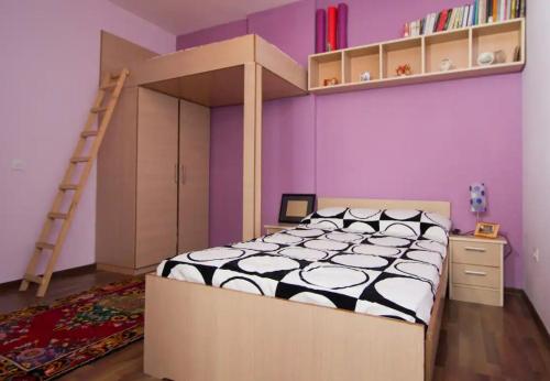 ティラナにあるCosy Tirana apartment 1+1のベッドルーム1室(二段ベッド1組、はしご付)