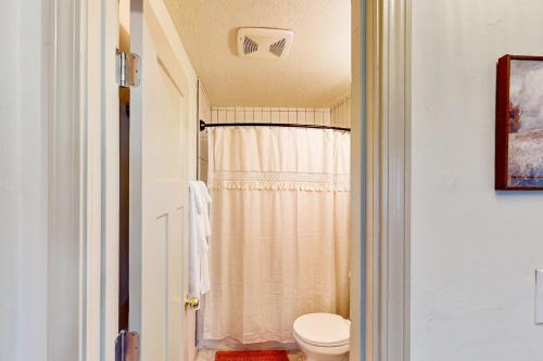 印第安納波利斯的住宿－Little Yellow B&B，白色的浴室设有卫生间和淋浴。