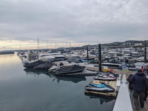 a group of boats docked in a marina at Hideaway in Torquay