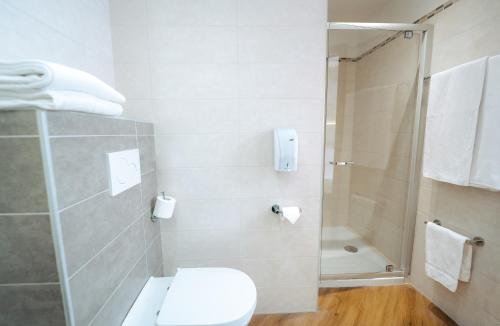 a bathroom with a toilet and a shower at Hotel Everest in Trento