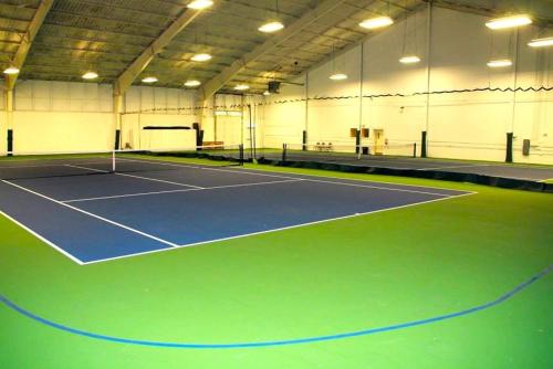 an indoor tennis court with a green tennis court at Stylish Townhouse Steps to Ski Mtn & Waterpark in Tannersville
