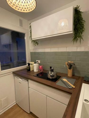 a kitchen with a sink and a counter top at Le Wimbledon in Chalon-sur-Saône