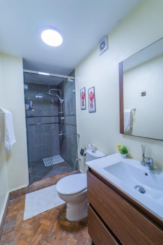 a bathroom with a shower and a toilet and a sink at villa Rita chaouen in Chefchaouen