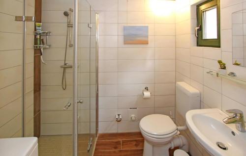 La salle de bains est pourvue d'une douche, de toilettes et d'un lavabo. dans l'établissement Nice Home In Ribnitz-damgarten With Kitchen, à Ribnitz-Damgarten