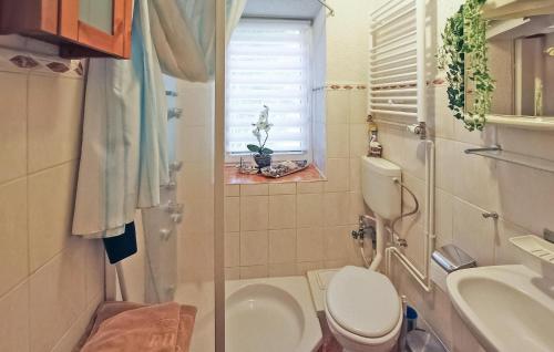 a small bathroom with a toilet and a sink at Awesome Apartment In Wokuhl-dabelow With Kitchen in Wokuhl
