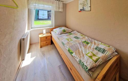 a small bedroom with a bed and a window at Stunning Home In Mirow Ot Starsow With Kitchen in Starsow