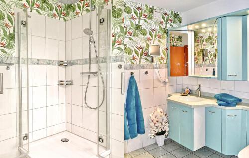 a bathroom with a shower and a sink at Cozy Home In Waren mritz With Kitchen in Kölpinsee