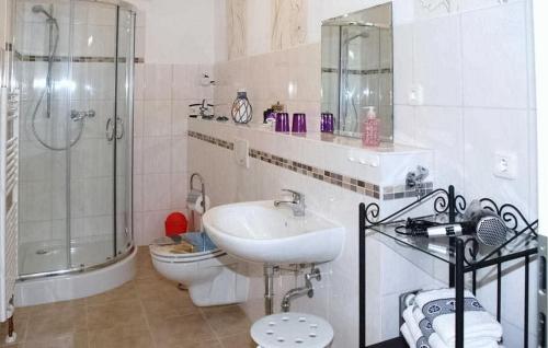 a bathroom with a sink and a toilet and a shower at Beautiful Apartment In Neppermin-usedom With Wifi in Neppermin