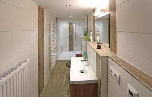 ein Bad mit einem Waschbecken und einem Spiegel in der Unterkunft Awesome Apartment In Zinnowitz seebad With Kitchen in Zinnowitz