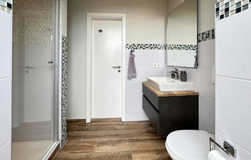 ein Bad mit einem Waschbecken und einem WC in der Unterkunft Nice Apartment In Waren mritz With Kitchen in Waren (Müritz)