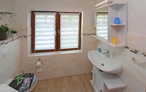 uma casa de banho branca com um lavatório e uma janela em 2 Bedroom Cozy Home In Blankensee Ot Gro Sch em Blankensee