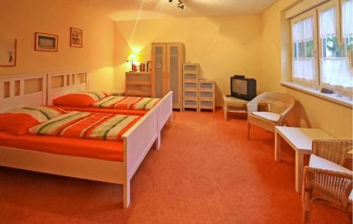 um quarto com duas camas e uma televisão em 2 Bedroom Awesome Apartment In Zirtow em Mirow