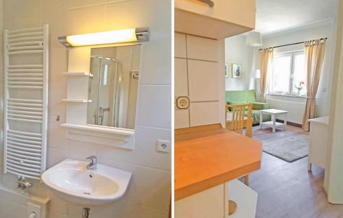 two pictures of a bathroom with a sink and a room at Awesome Apartment In Ueckermnde seebad With Wifi in Neuendorf