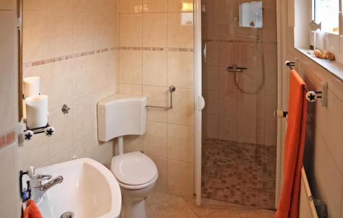 a bathroom with a toilet and a sink and a shower at 1 Bedroom Nice Home In Pruchten in Pruchten