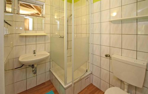 a bathroom with a shower and a sink and a toilet at 1 Bedroom Awesome Home In Rheinsberg Ot Zechline in Scharfenberg