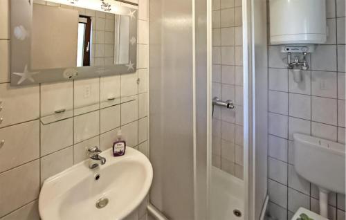 ein kleines Bad mit einem Waschbecken und einer Dusche in der Unterkunft Stunning Apartment In Korswandt-usedom With Kitchen in Korswandt