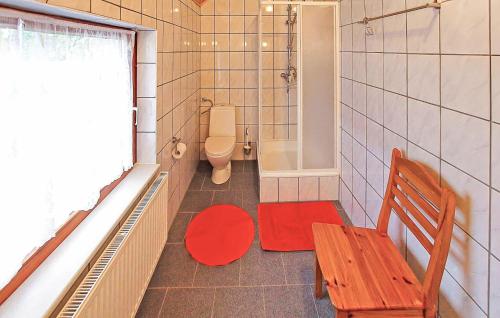 uma casa de banho com um WC, um banco e uma janela em Awesome Apartment In Mirow Ot Roggentin With Wifi em Roggentin