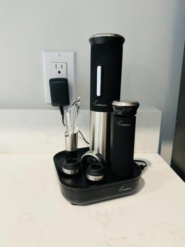 a black blender sitting on top of a counter at The Eleanor New Orleans in New Orleans