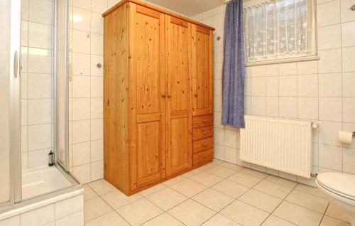 łazienka z drewnianą szafką i toaletą w obiekcie Awesome Apartment In Rechlin With Kitchen w mieście Rechlin