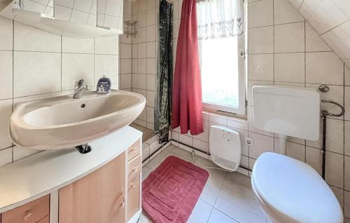 a bathroom with a sink and a toilet and a window at 2 Bedroom Stunning Home In Templin Ot Ahrensdorf in Albrechtsthal