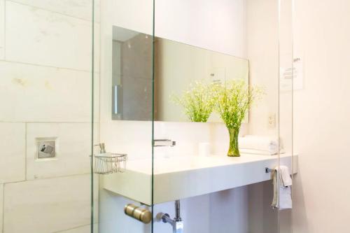 a bathroom with a sink and a mirror at Beguest Juarez Mrb&b Partner, King Size Gym in Mexico City