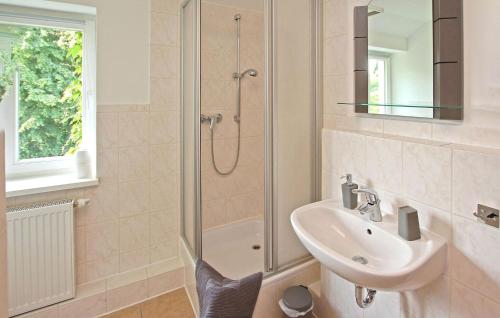 y baño con lavabo y ducha. en 1 Bedroom Stunning Apartment In Ankershagen Ot Friedri, 