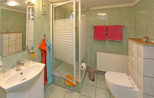 a bathroom with a sink and a toilet and a shower at Gorgeous Apartment In Greifswald-wieck With Wifi in Wieck