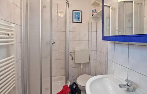 a bathroom with a shower and a toilet and a sink at Amazing Home In Thomsdorf With Wifi in Thomsdorf