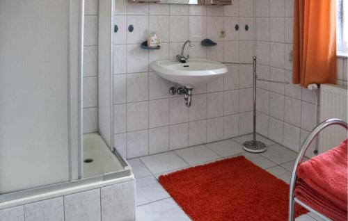 La salle de bains blanche est pourvue d'un lavabo et d'une douche. dans l'établissement 2 Bedroom Stunning Home In Mirow, à Mirow