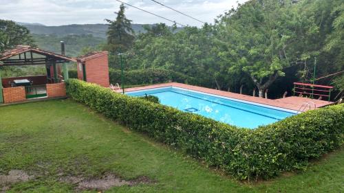una piscina en un patio junto a un seto en Villa Helena, en San Gil