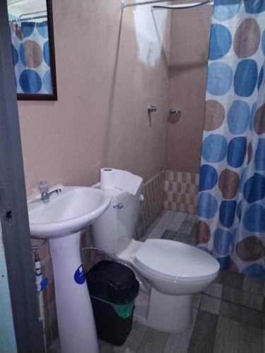 ein Bad mit einem WC und einem Waschbecken in der Unterkunft Departamento Yaqui in Aguas Claras