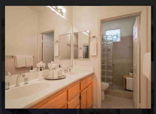 y baño con bañera, lavabo y aseo. en Southwestern Charm In Rams Hill, en Borrego Springs