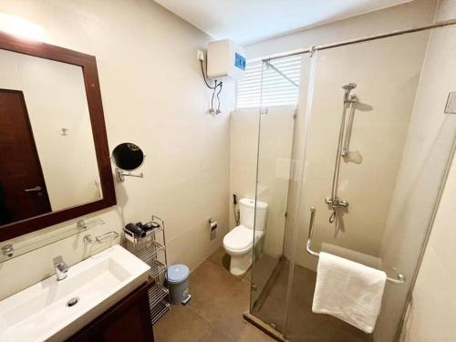 La salle de bains est pourvue d'une douche, de toilettes et d'un lavabo. dans l'établissement Mount Avenue IX by Ceylon Spaces, à Watumulla