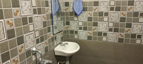 La salle de bains est pourvue d'un lavabo et d'un miroir. dans l'établissement PENTHOUSE APARTMENT, à Madurai