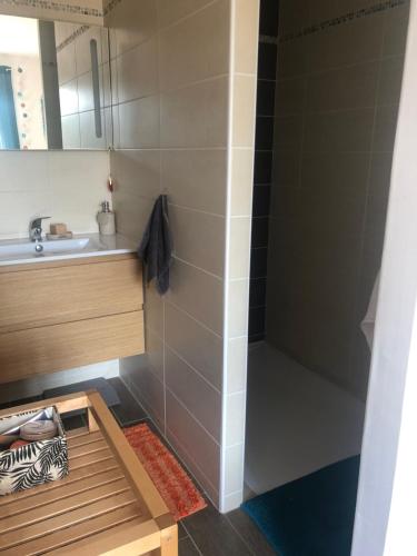 une salle de bain avec douche et lavabo dans l'établissement La villa tranquille, à Roquebrune-sur Argens