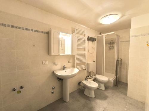 een badkamer met een wastafel, een toilet en een douche bij Apartment Buenavista in Stresa