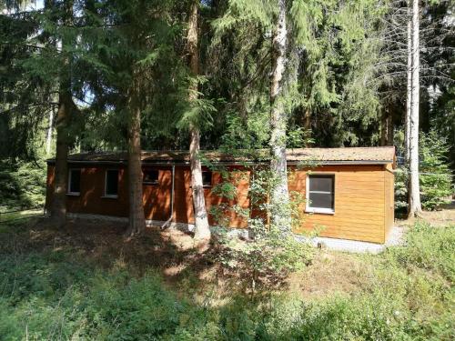 eine kleine Hütte mitten im Wald in der Unterkunft Cosy apartment with covered porch in Finsterbergen