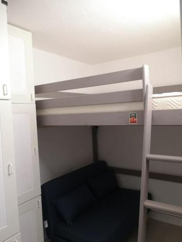 Cette chambre comprend un lit superposé avec une échelle et un lit superposé. dans l'établissement Appartement à Seignosse Le Penon - 200m plage, à Seignosse