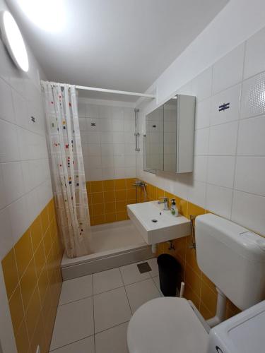 a bathroom with a toilet and a sink at Greta in Vrbnik