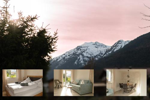 a collage of photos of a mountain at Ferienwohnung Schönblick in Weissenbach am Lech