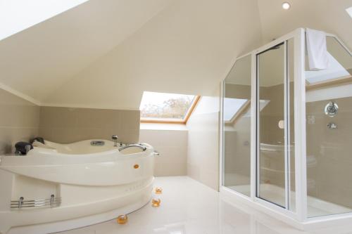 a bathroom with a tub and a glass shower at Baileys Hotel Cashel in Cashel