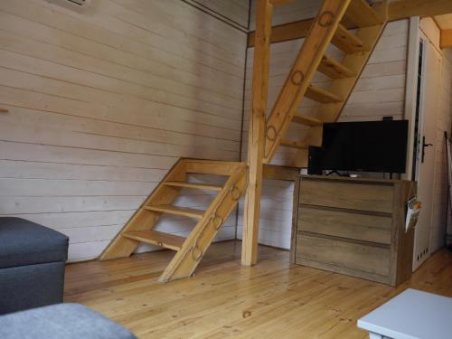 a room with a ladder and a tv in a room at Dziedziniec Karkonoszy in Podgórzyn