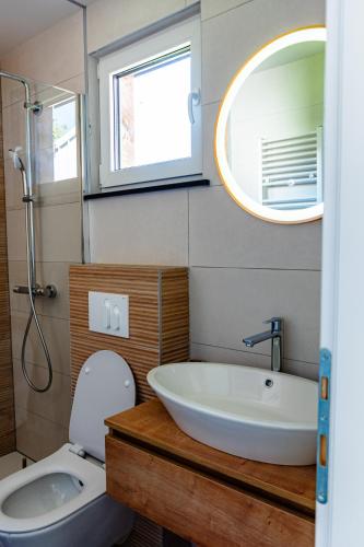 a bathroom with a tub and a toilet and a sink at ARIA DELUXE Mobile Homes with Terme Čatež Tickets in Čatež ob Savi