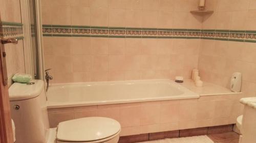 a bathroom with a toilet and a bath tub at Flamingo Vila Alicante in San Pedro del Pinatar